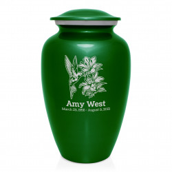 Hummingbird Flowers Cremation Urn - Shamrock Green