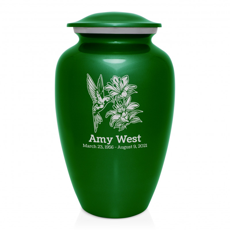 Hummingbird Flowers Cremation Urn - Shamrock Green