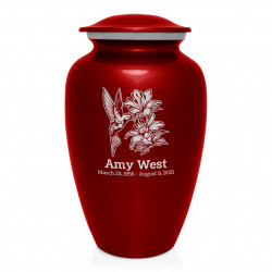 Hummingbird Flowers Cremation Urn - Ruby Red