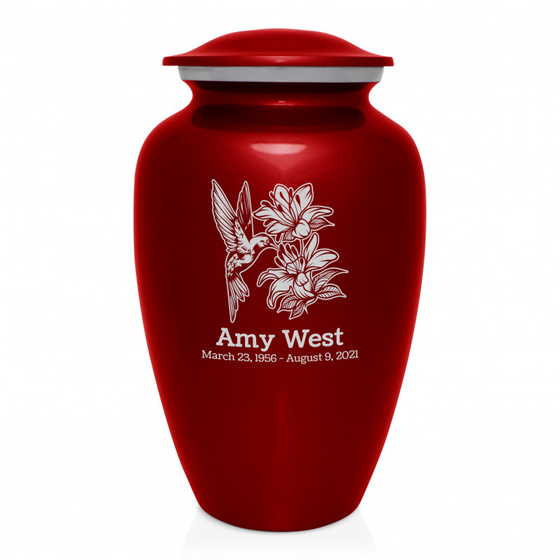 Hummingbird Flowers Cremation Urn - Ruby Red