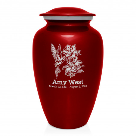 Hummingbird Flowers Cremation Urn - Ruby Red