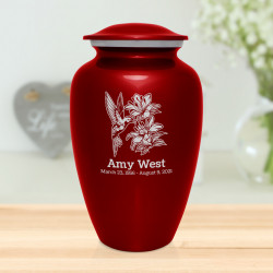 Hummingbird Flowers Cremation Urn - Ruby Red