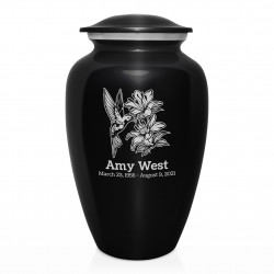 Hummingbird Flowers Cremation Urn - Jet Black
