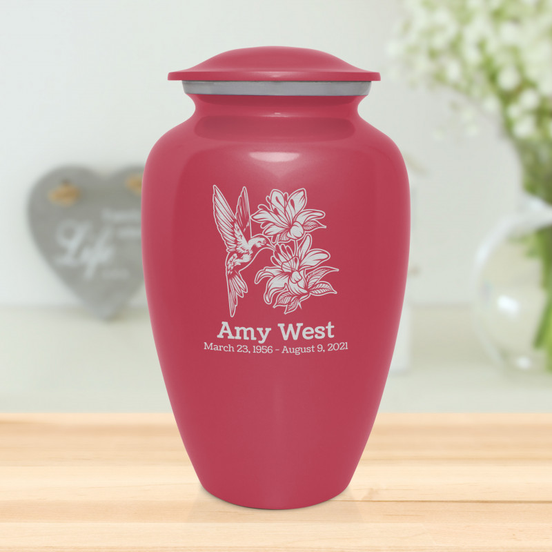 Hummingbird Flowers Cremation Urn - Rose Pink