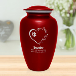 Extra Large Paw Prints On My Heart Pet Cremation Urn - Ruby Red
