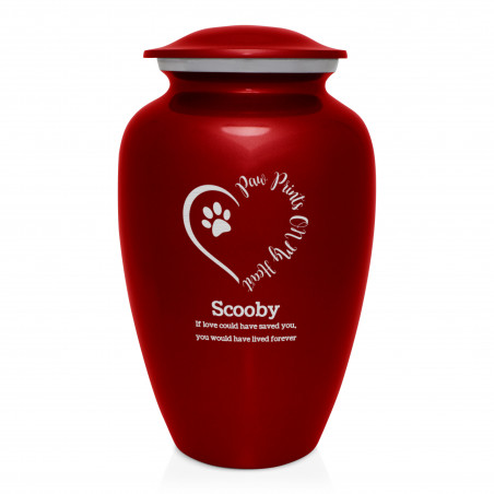 Extra Large Paw Prints On My Heart Pet Cremation Urn - Ruby Red