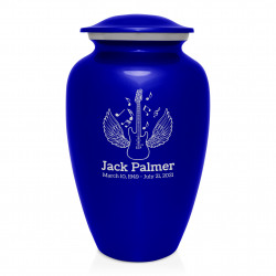 Electric Guitar Angel Wings Cremation Urn - Midnight Blue