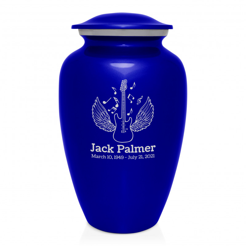 Electric Guitar Angel Wings Cremation Urn - Midnight Blue