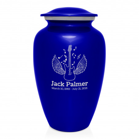 Electric Guitar Angel Wings Cremation Urn - Midnight Blue