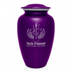 Electric Guitar Angel Wings Cremation Urn - Purple Luster