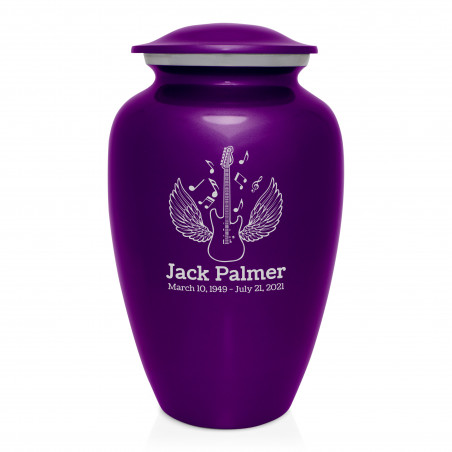 Electric Guitar Angel Wings Cremation Urn - Purple Luster