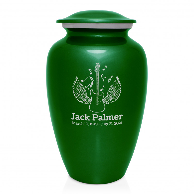 Electric Guitar Angel Wings Cremation Urn - Shamrock Green