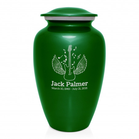 Electric Guitar Angel Wings Cremation Urn - Shamrock Green