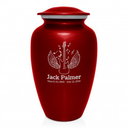 Electric Guitar Angel Wings Cremation Urn - Ruby Red