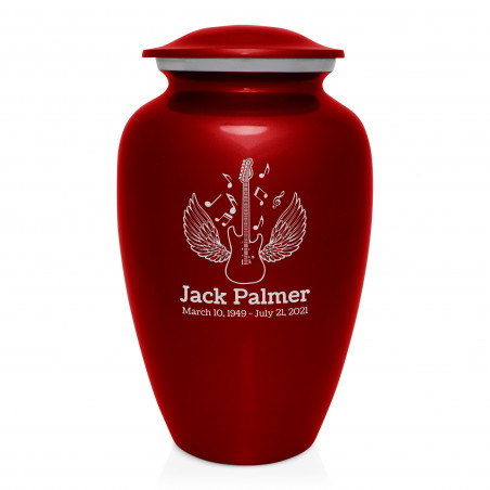 Electric Guitar Angel Wings Cremation Urn - Ruby Red