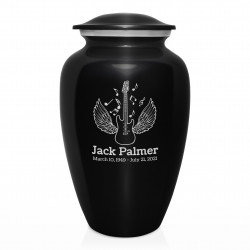 Electric Guitar Angel Wings Cremation Urn - Jet Black