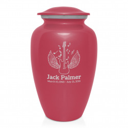 Electric Guitar Angel Wings Cremation Urn - Rose Pink