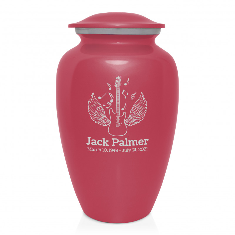 Electric Guitar Angel Wings Cremation Urn - Rose Pink