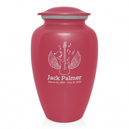 Electric Guitar Angel Wings Cremation Urn - Rose Pink