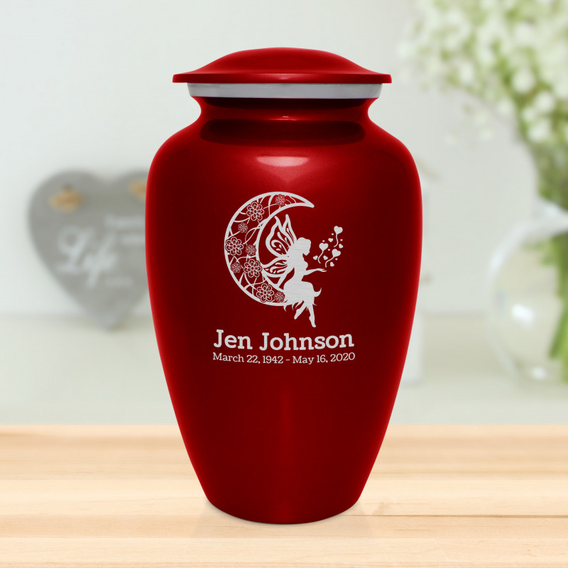 Fairy In the Moon Cremation Urn - Ruby Red
