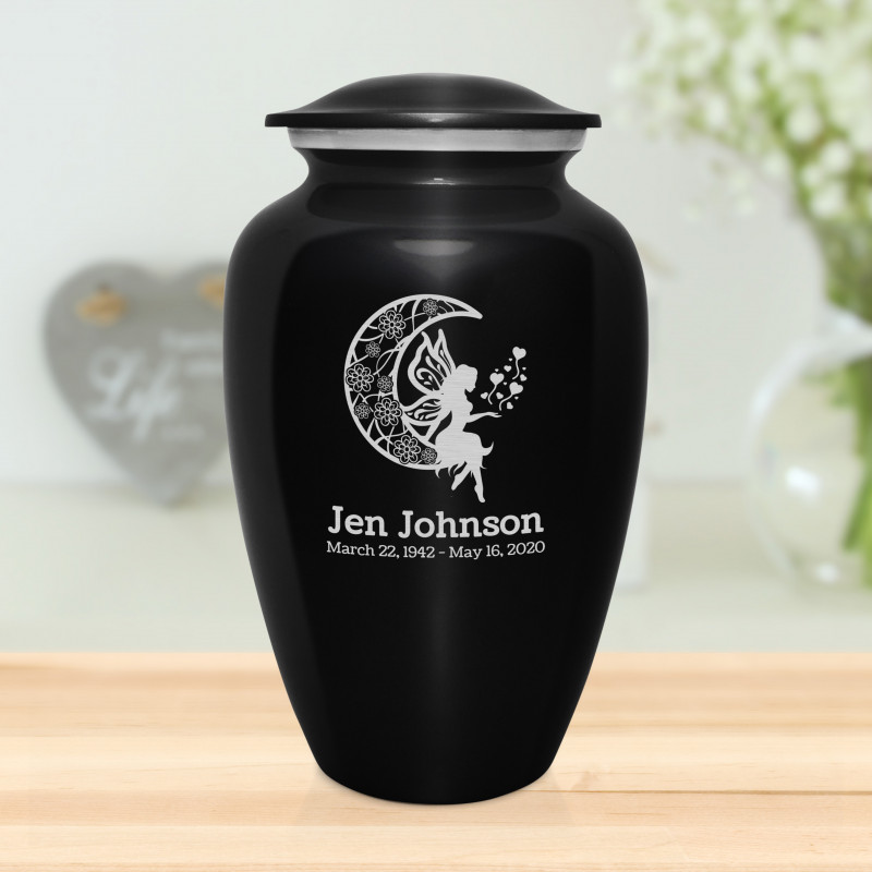 Fairy In the Moon Cremation Urn - Jet Black