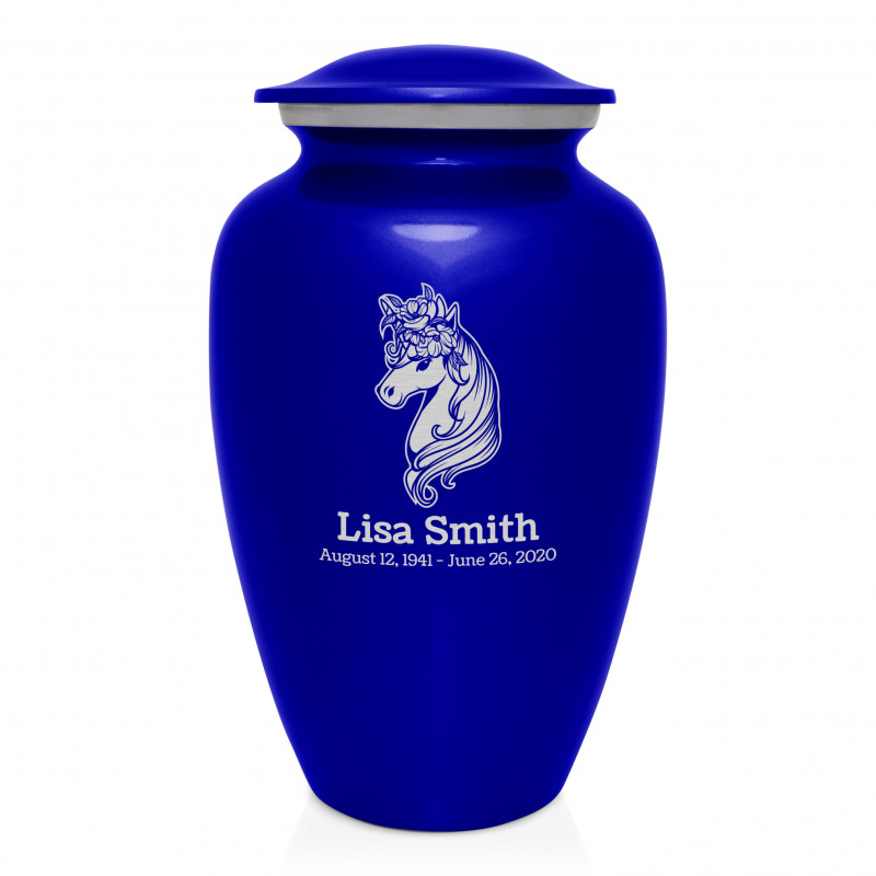 Floral Unicorn Cremation Urn - Midnight Blue