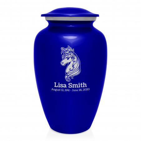 Floral Unicorn Cremation Urn - Midnight Blue