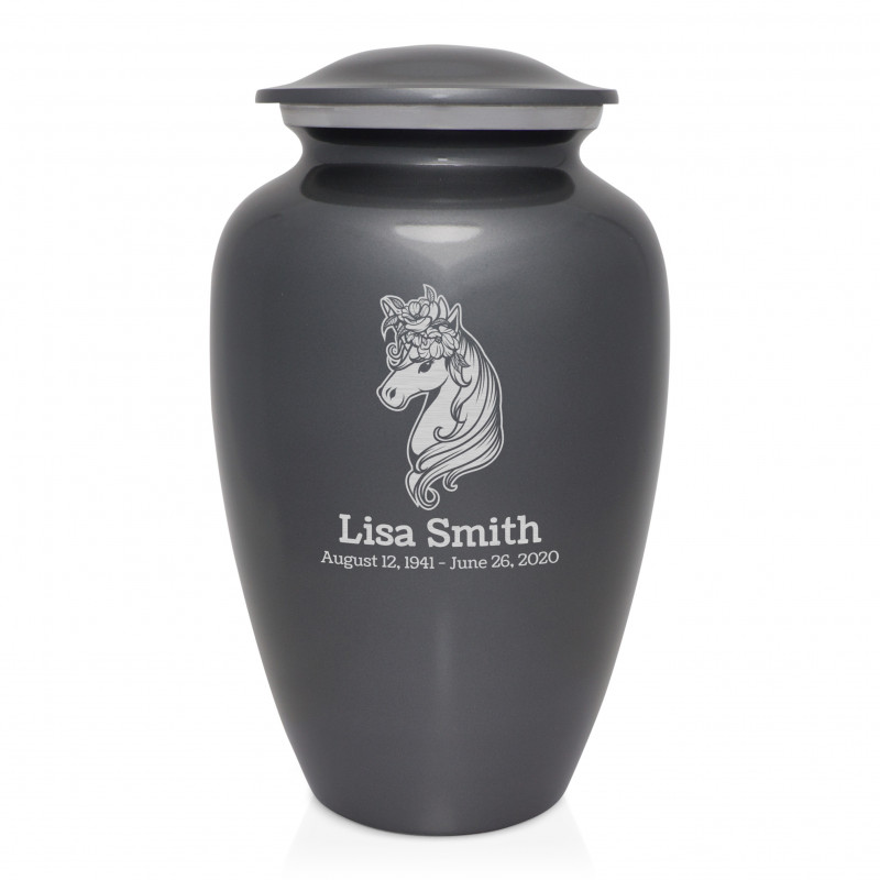 Floral Unicorn Cremation Urn - Gunmetal Gray