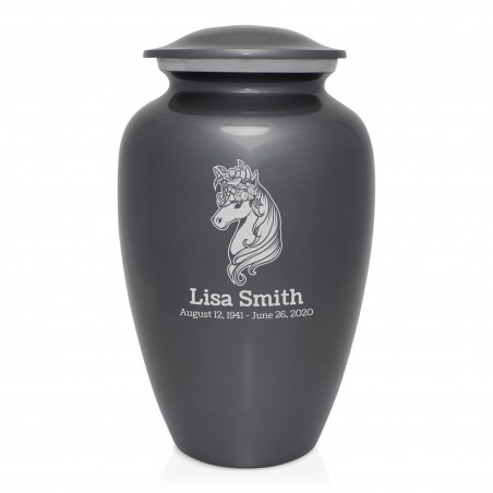 Floral Unicorn Cremation Urn - Gunmetal Gray