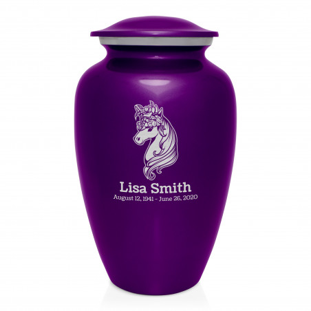 Floral Unicorn Cremation Urn - Purple Luster