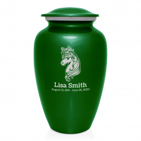 Floral Unicorn Cremation Urn - Shamrock Green