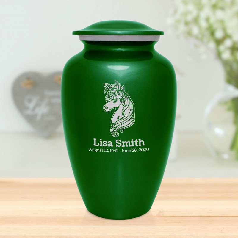 Floral Unicorn Cremation Urn - Shamrock Green