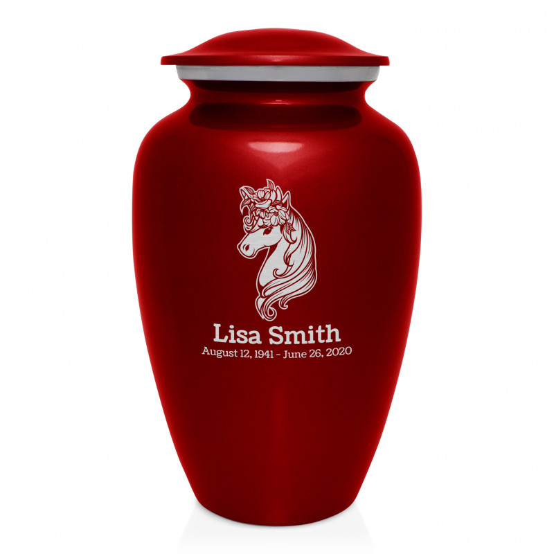 Floral Unicorn Cremation Urn - Ruby Red