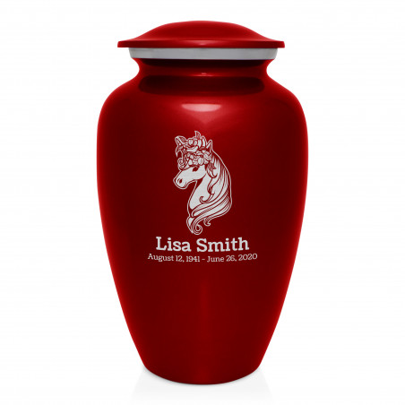 Floral Unicorn Cremation Urn - Ruby Red