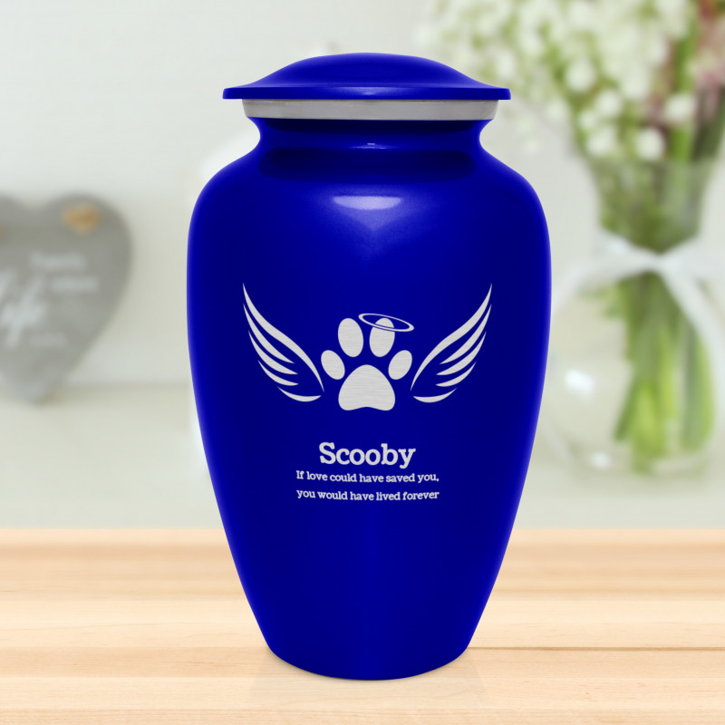 Extra Large Angel Wings Pet Cremation Urn - Midnight Blue