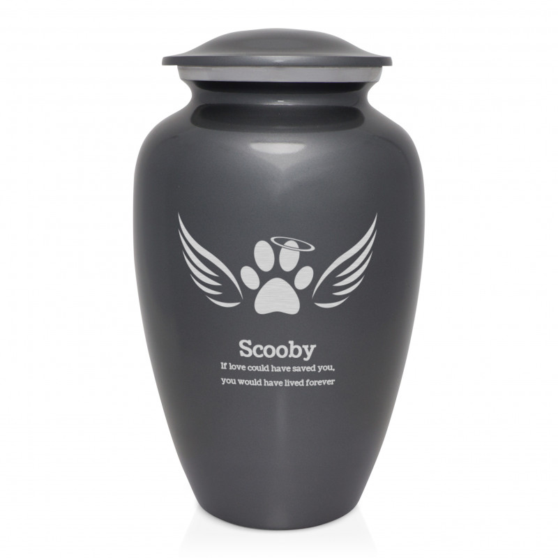 Extra Large Angel Wings Pet Cremation Urn - Gunmetal Gray