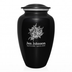 Rose Buds Cremation Urn - Jet Black