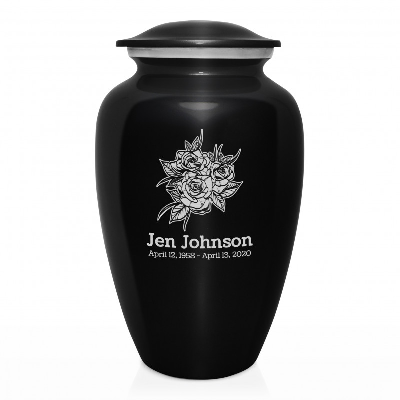 Rose Buds Cremation Urn - Jet Black