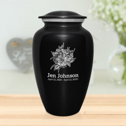 Rose Buds Cremation Urn - Jet Black