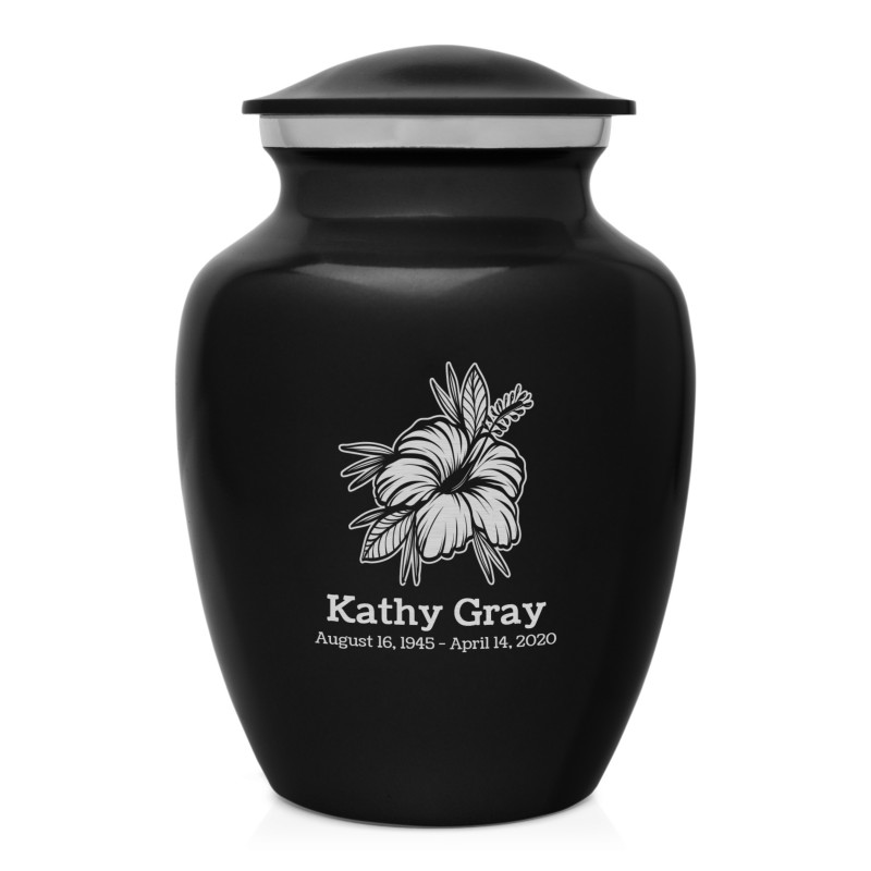 Hibiscus Flower Sharing Urn - Jet Black