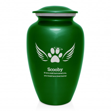 Extra Large Angel Wings Pet Cremation Urn - Shamrock Green