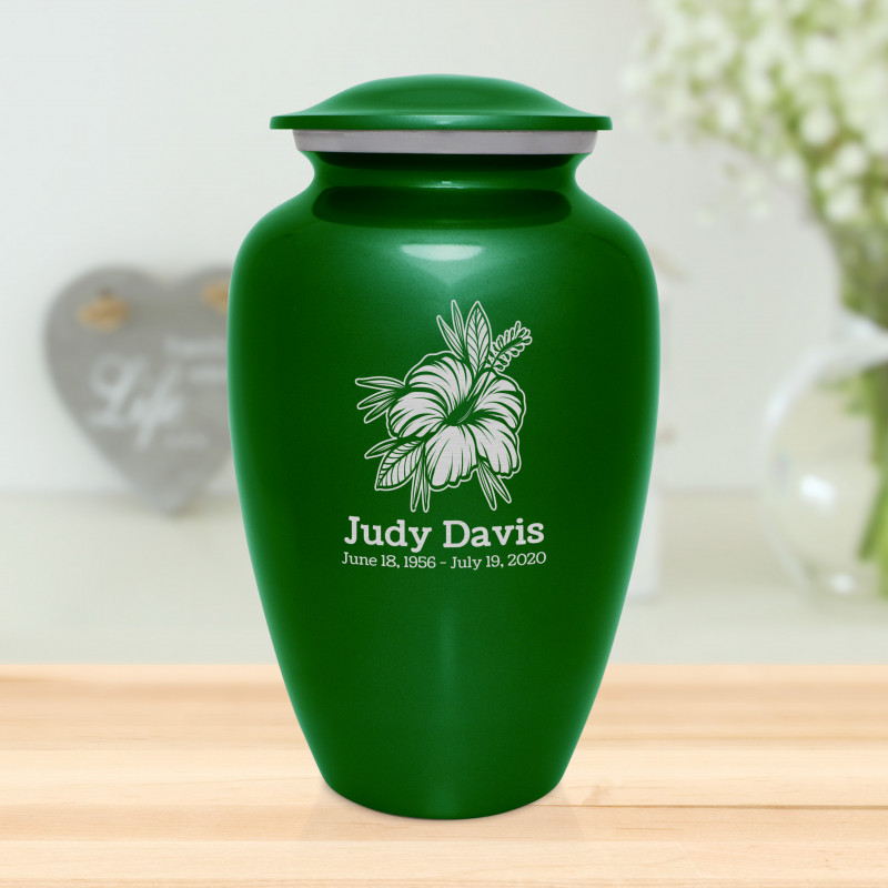 Hibiscus Flower Cremation Urn - Shamrock Green