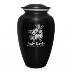 Hibiscus Flower Cremation Urn - Jet Black