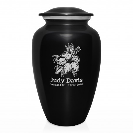 Hibiscus Flower Cremation Urn - Jet Black
