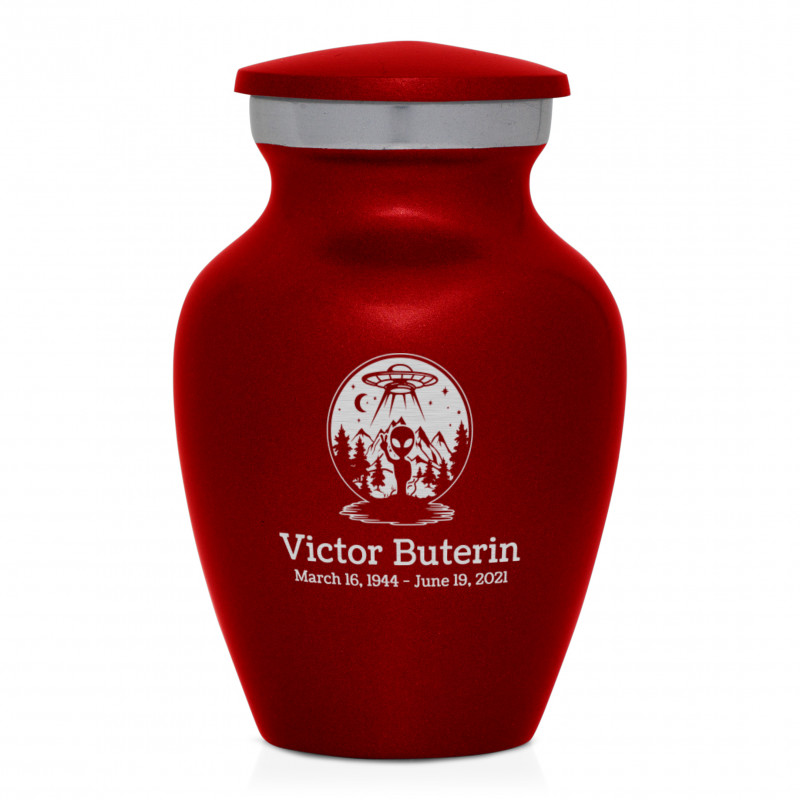 Alien UFO Keepsake Urn - Ruby Red