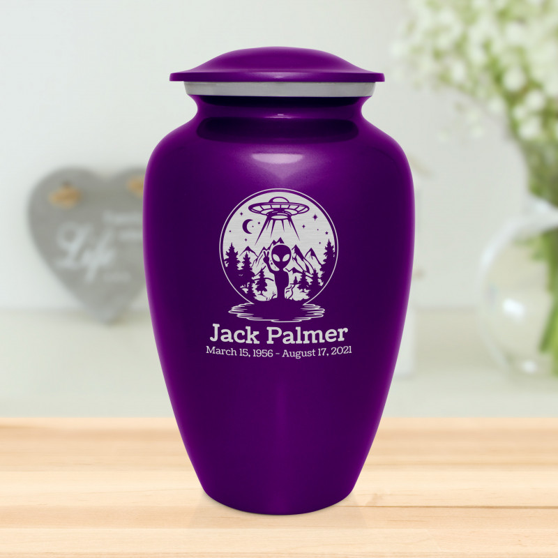 Alien UFO Cremation Urn - Purple Luster