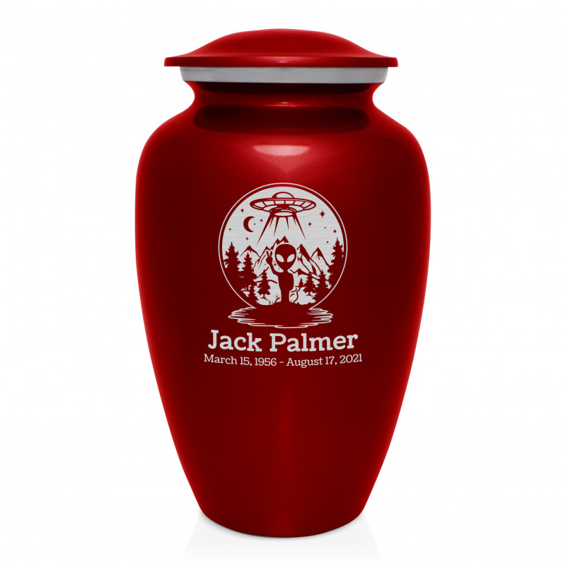 Alien UFO Cremation Urn - Ruby Red