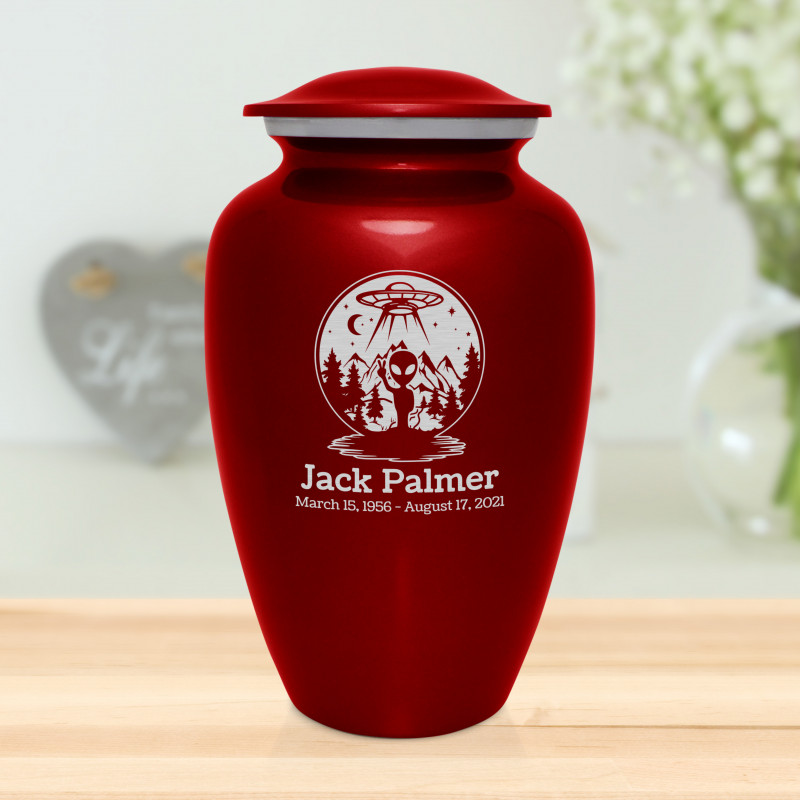 Alien UFO Cremation Urn - Ruby Red