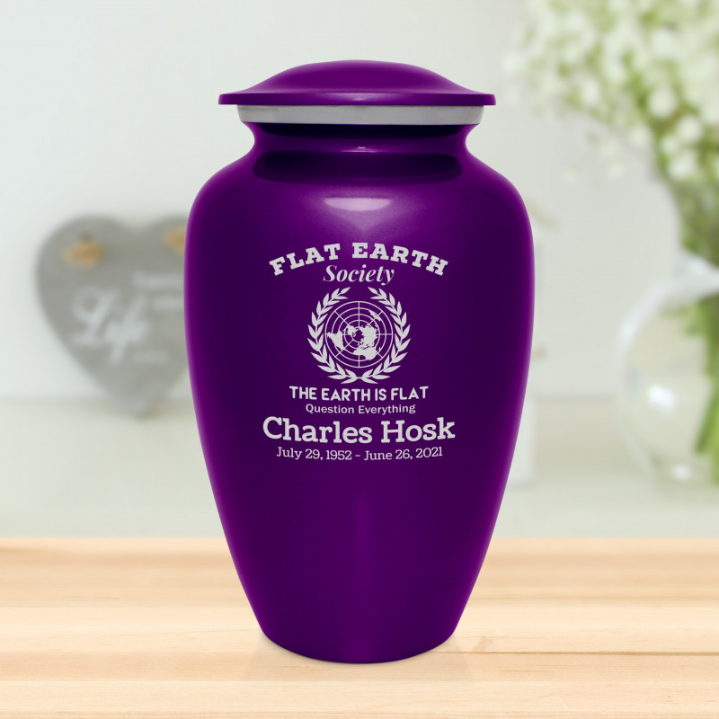 Flat Earth Society Cremation Urn - Purple Luster