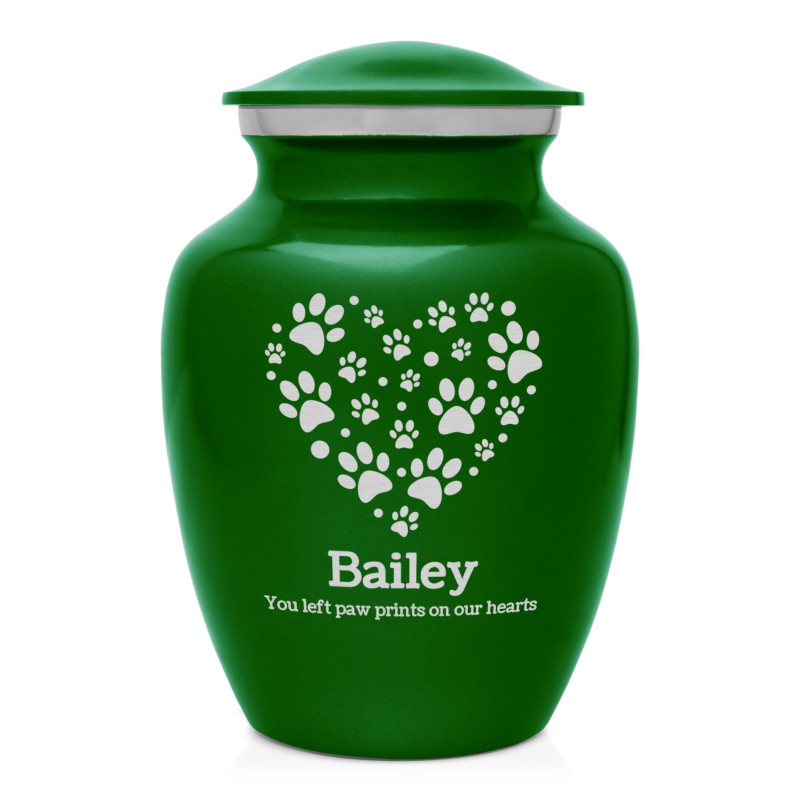 Small Pawprint Heart Pet Cremation Urn - Shamrock Green